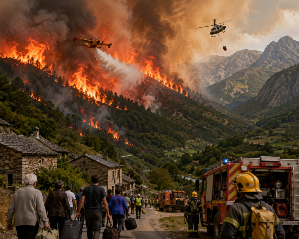 Evacúan tres pueblos de Omaña por el incendio en Murias de Ponjos